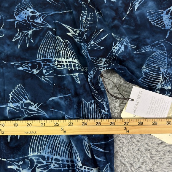 Johari West Mens Batik Sailfish Blue Cotton Hawaiian Button Down Shirt XLT NWT - Picture 8 of 8